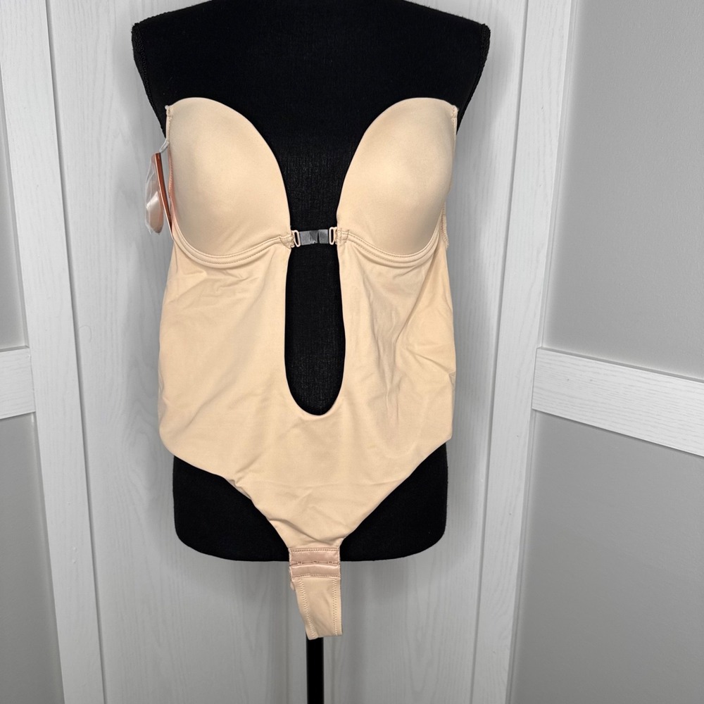 Feeling Girl Shapewear Deep V Thong Low-Back Tummy Control Bodysuit-M-Nude‎